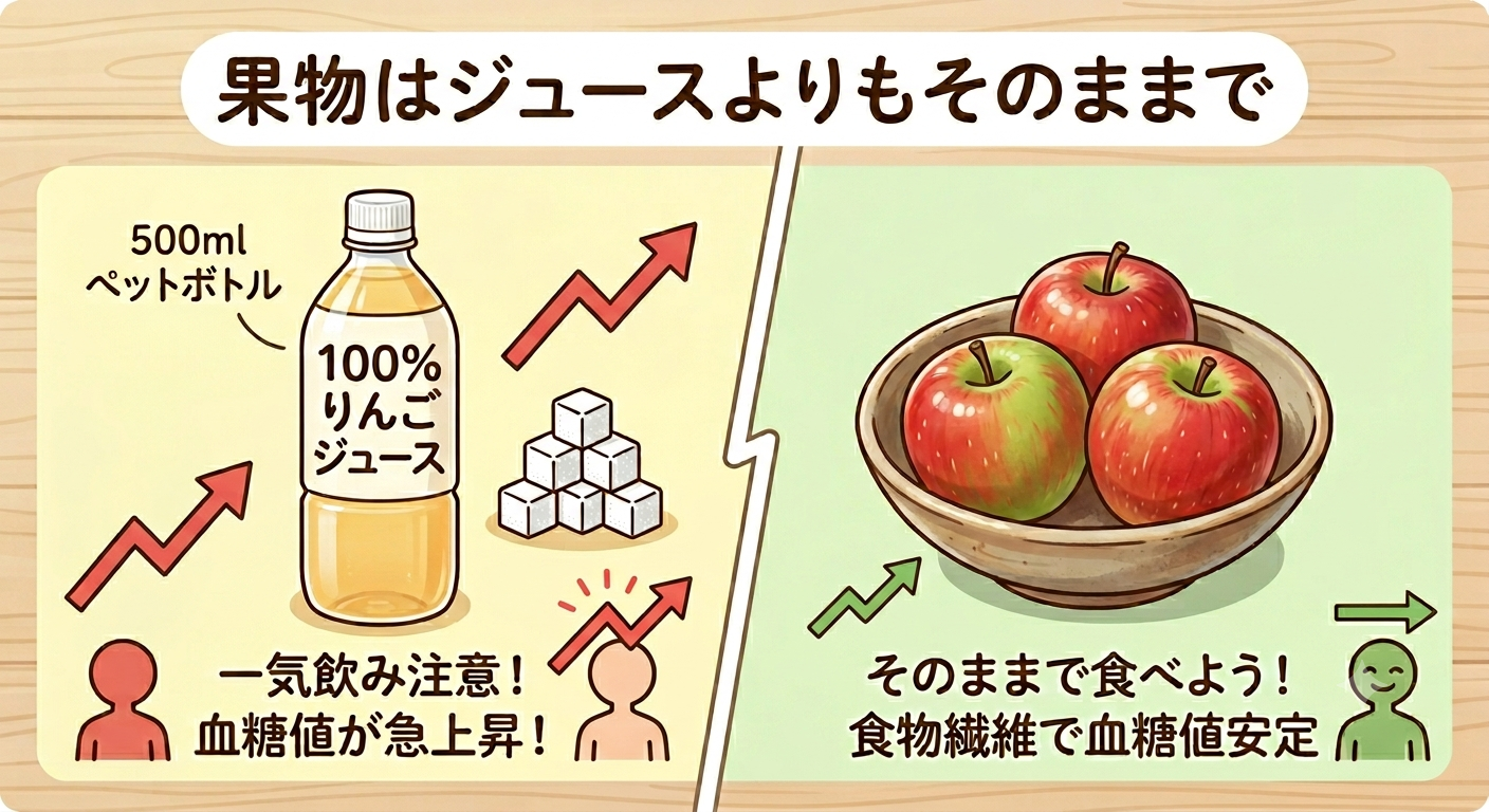 りんごジュースはGI値が高く血糖を上げやすい