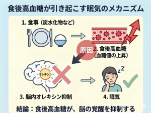 食後眠いはグルコーススペイクが原因