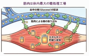 筋肉の糖処理工場図